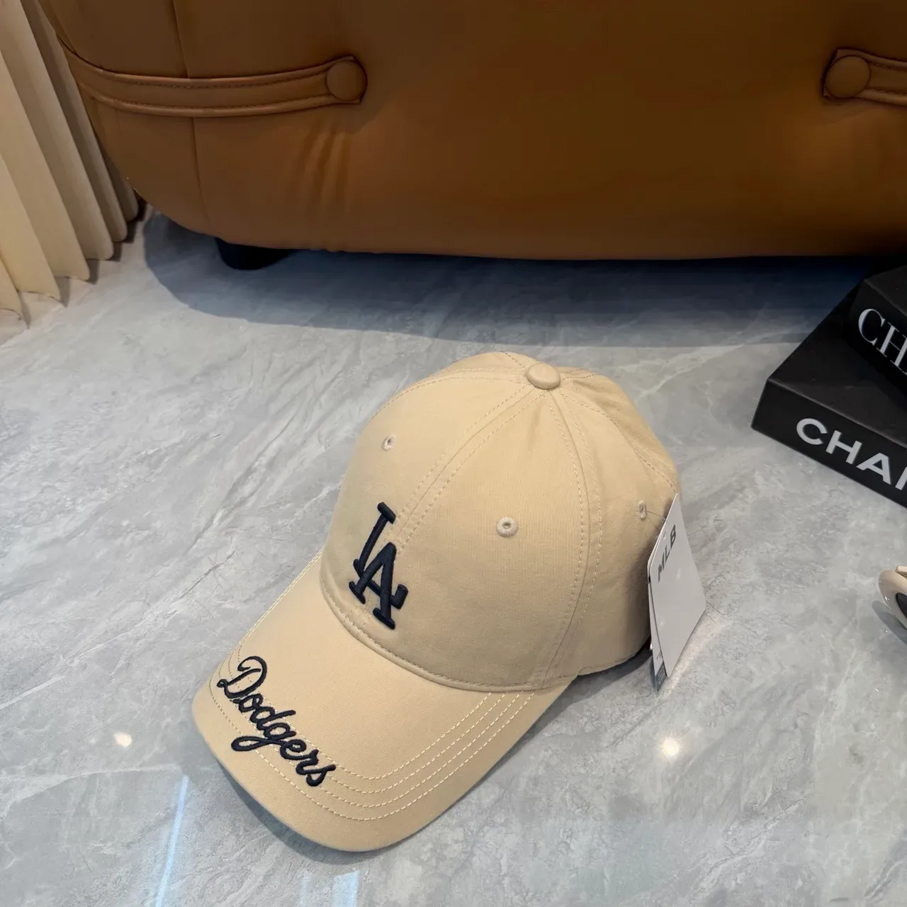 Beige Dodgers Embroidered Logo Baseball Cap 5