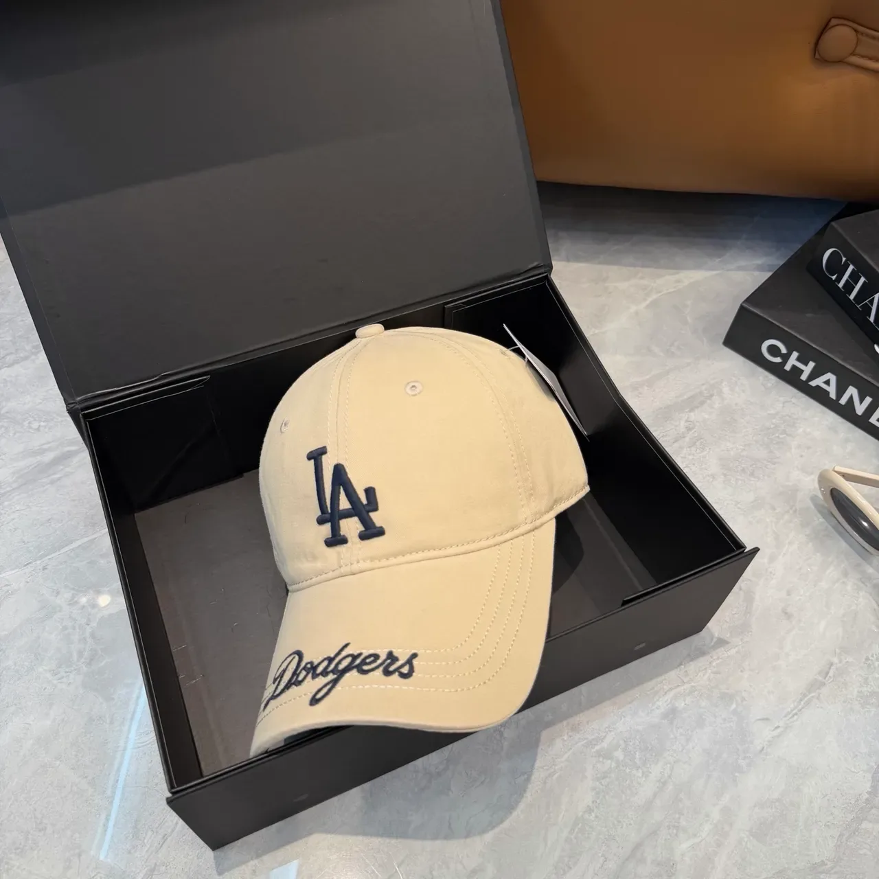 Beige Dodgers Embroidered Logo Baseball Cap 6