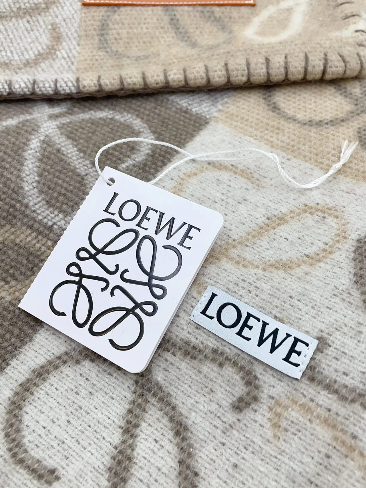 Beige Gray Checkered Grid Pattern Tonal Monogram Motif Scarve 8