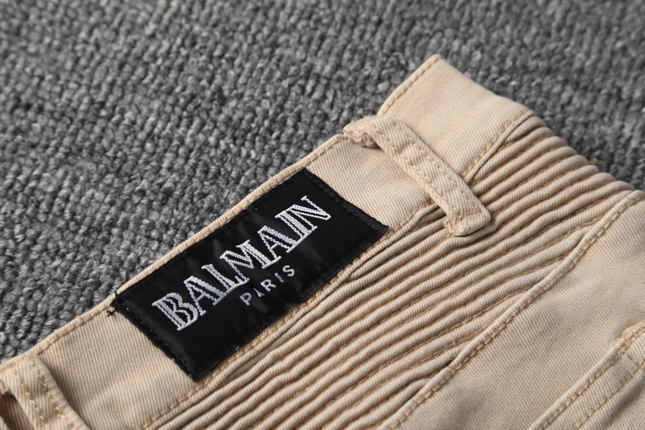 Beige Motorcycle-Style Slim Fit Pants 3