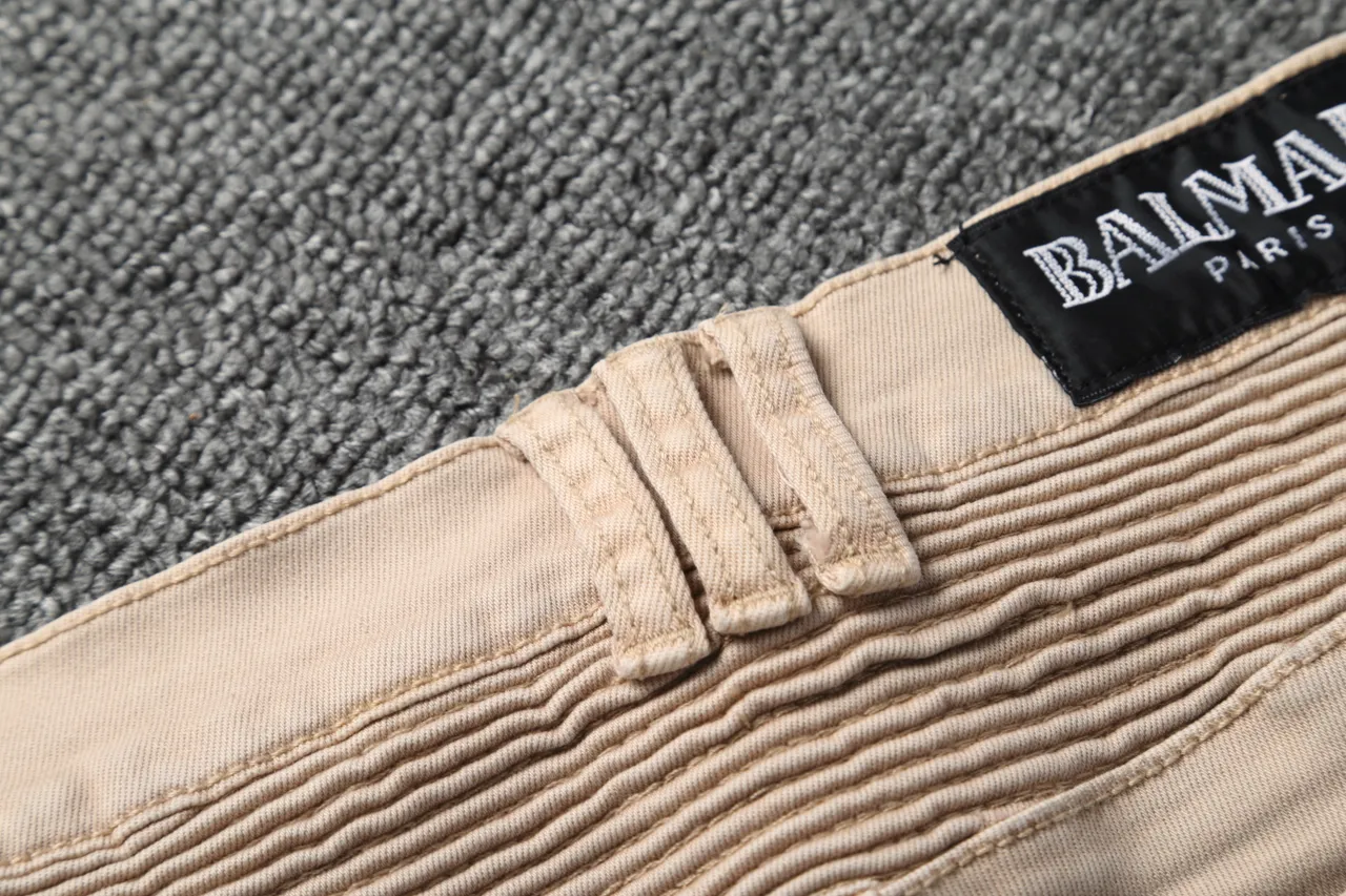 Beige Motorcycle-Style Slim Fit Pants 4