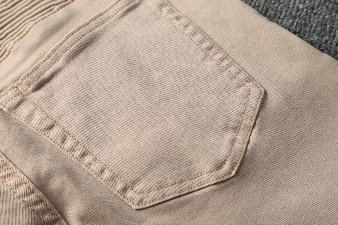 Beige Motorcycle-Style Slim Fit Pants 5