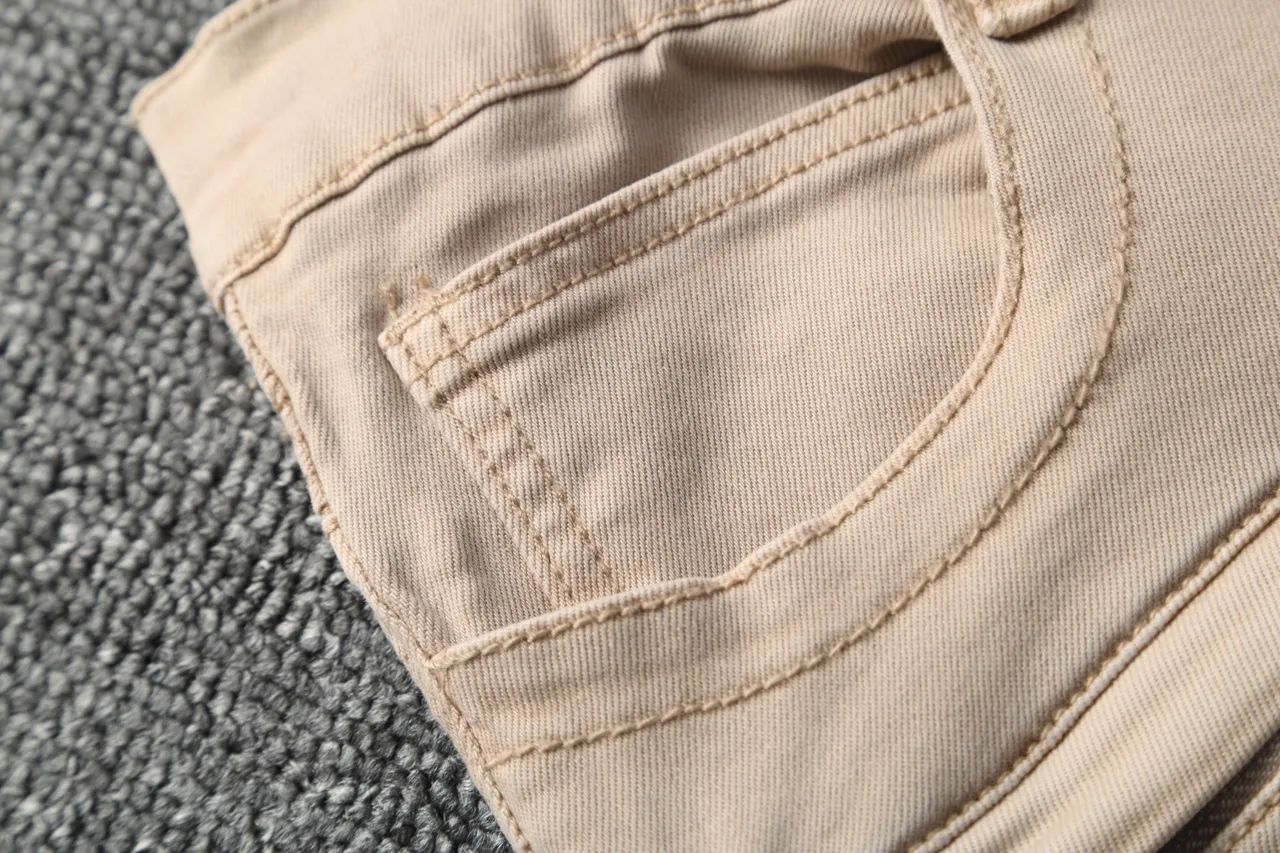 Beige Motorcycle-Style Slim Fit Pants 8