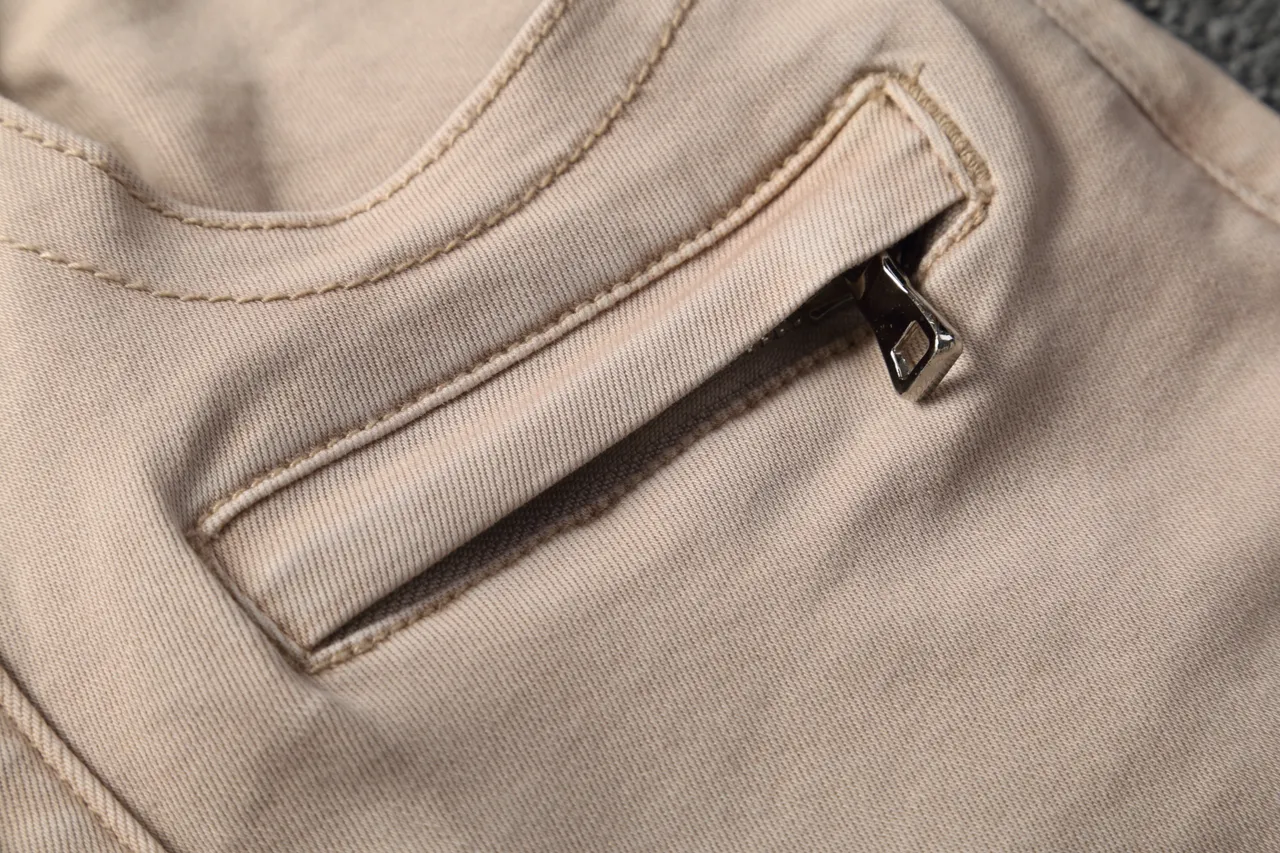 Beige Motorcycle-Style Slim Fit Pants 9