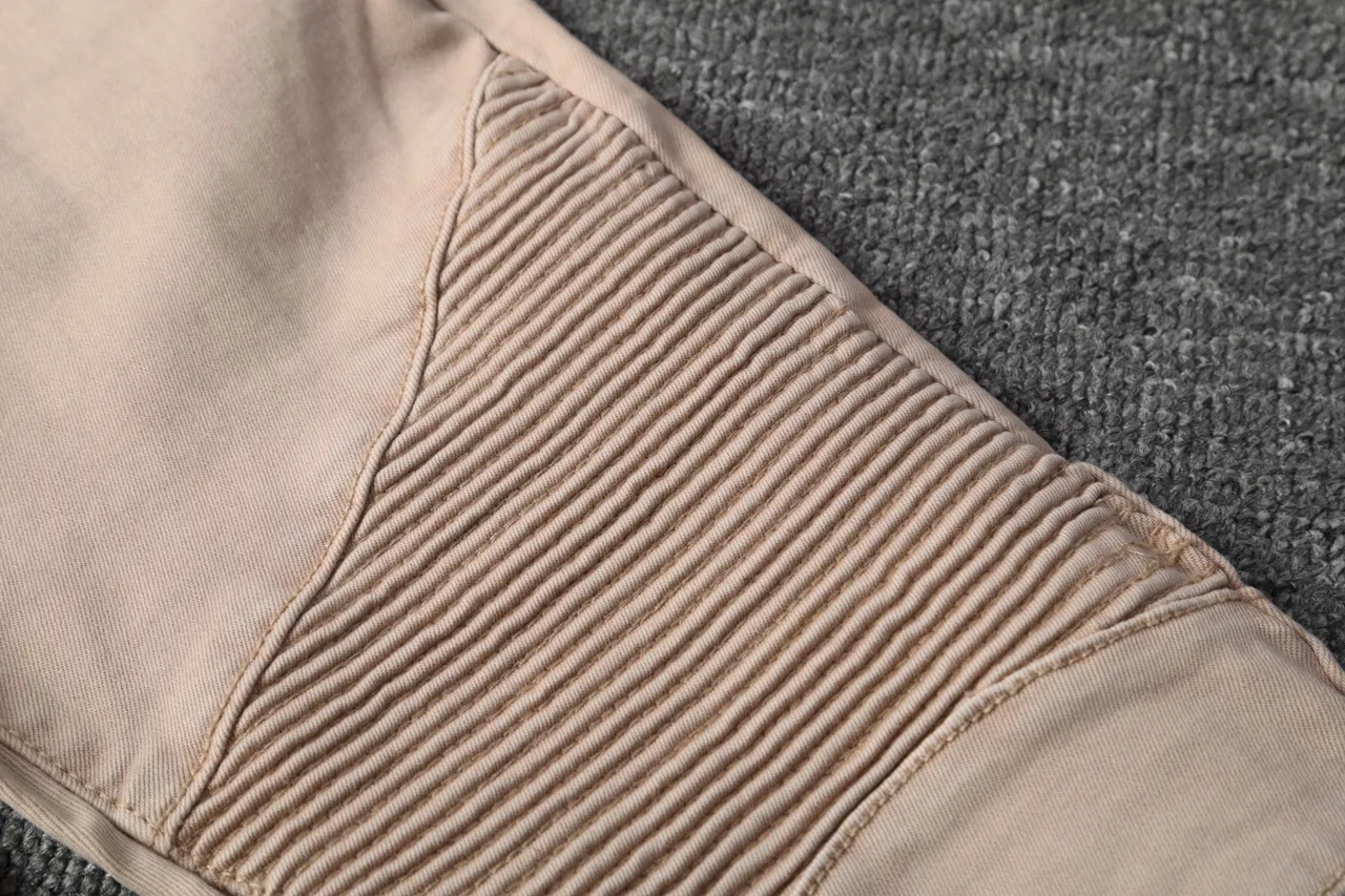 Beige Motorcycle-Style Slim Fit Pants 11
