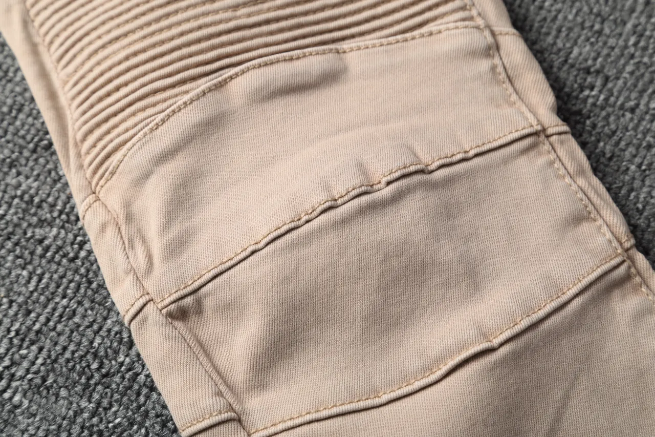 Beige Motorcycle-Style Slim Fit Pants 12