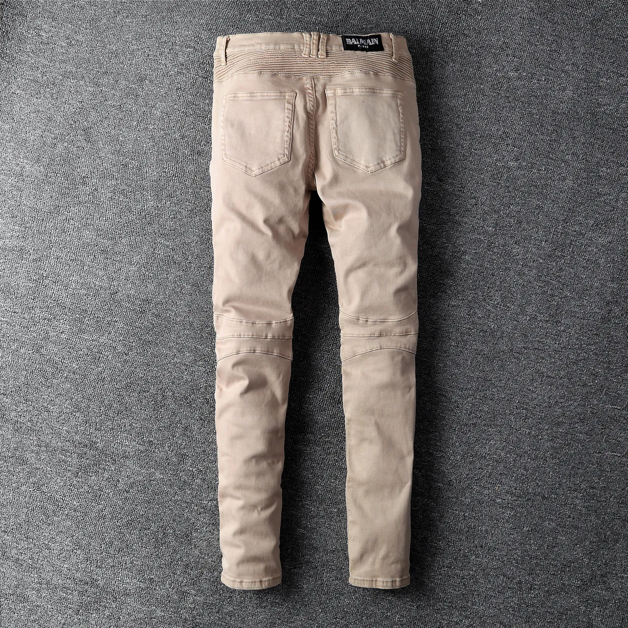 Beige Motorcycle-Style Slim Fit Pants 14