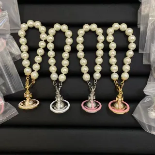 Collier pendentif boule perles beige rose