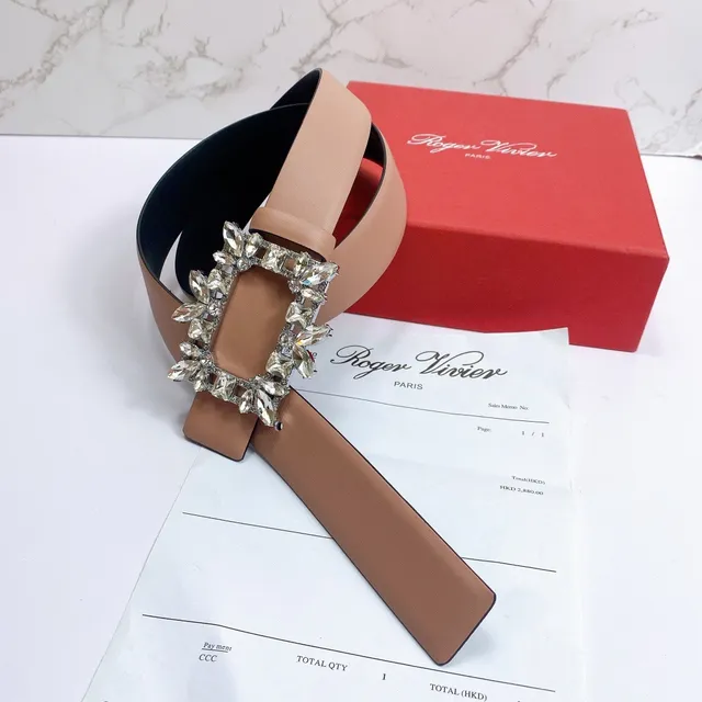 Beige Silver Narrow Strap Rectangular Crystal-Embellished Buckle Leather Belt 3