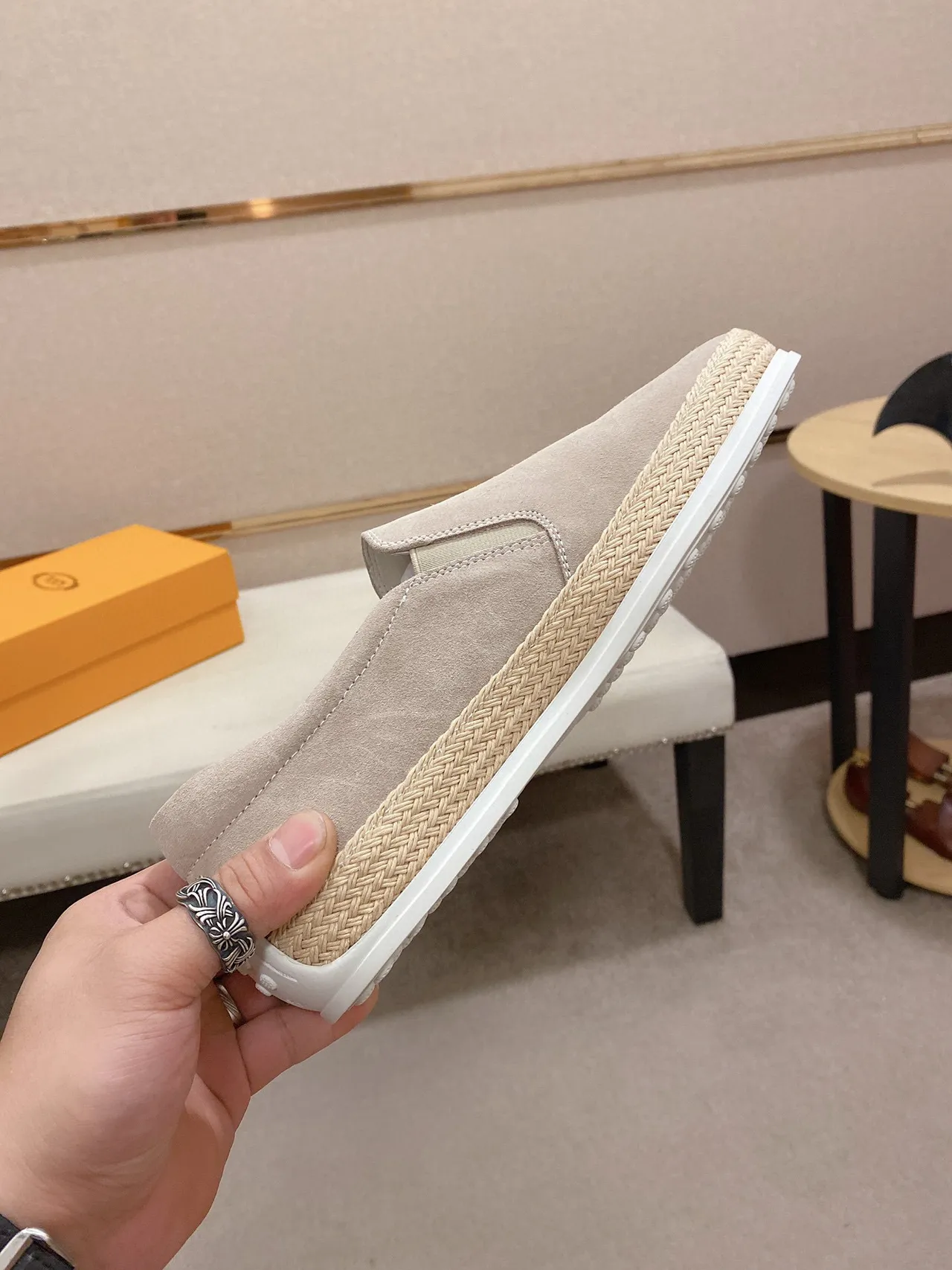 Beige White Suede Upper Espadrille Jute Trim Boat Shoes 6