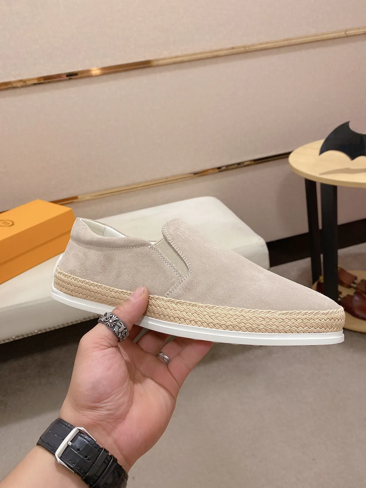 Beige White Suede Upper Espadrille Jute Trim Boat Shoes 7