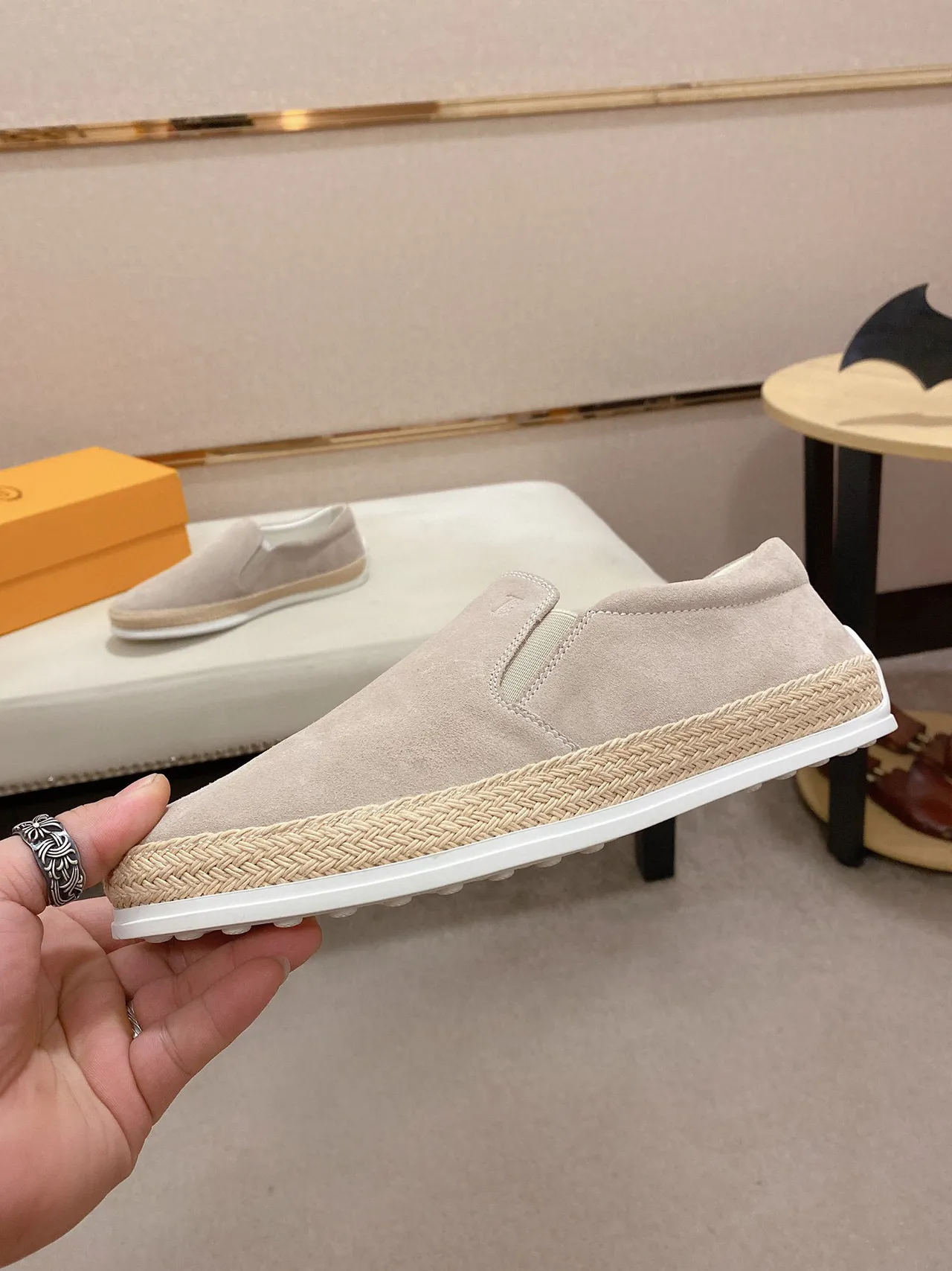 Beige White Suede Upper Espadrille Jute Trim Boat Shoes 8