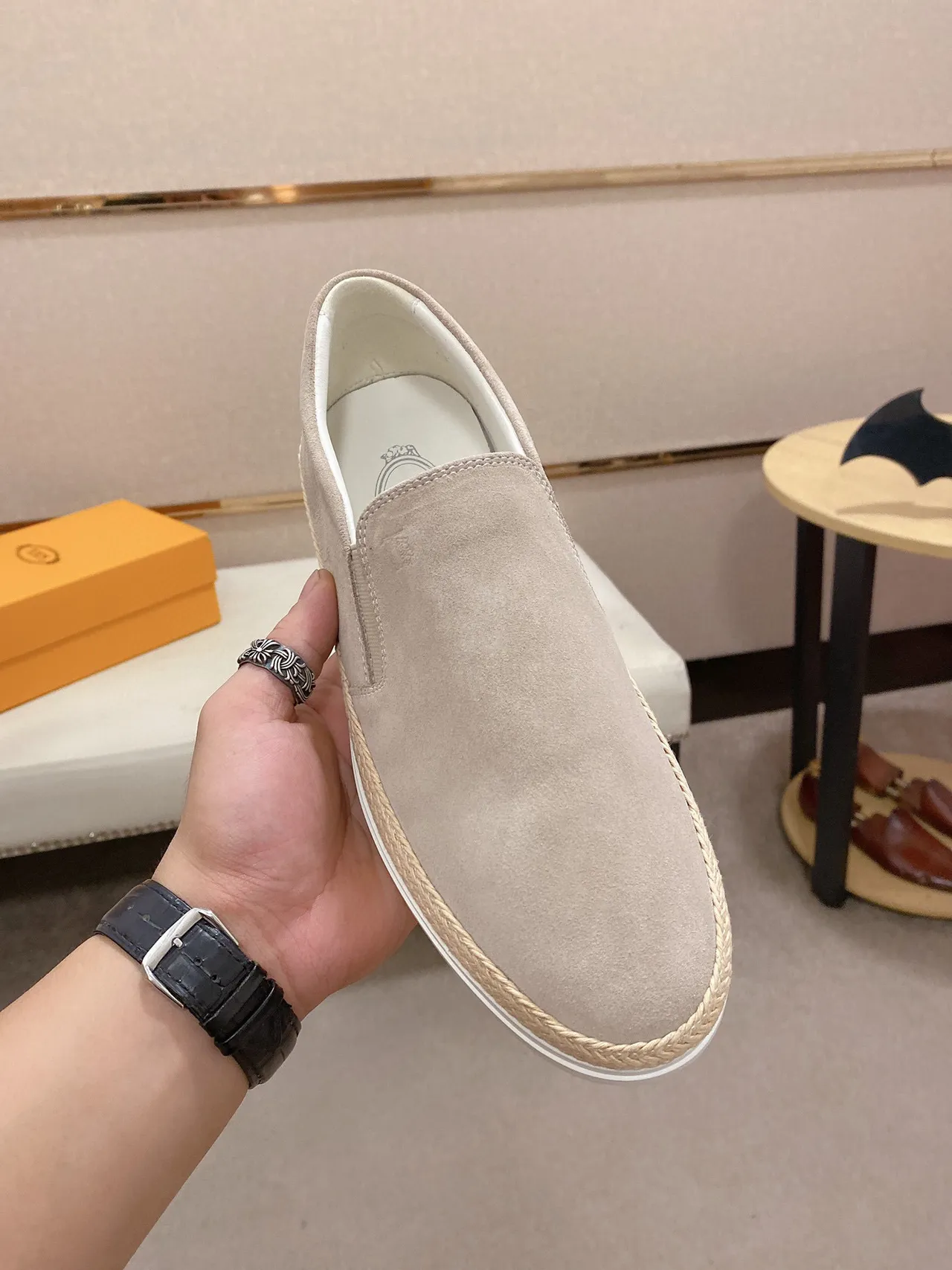 Beige White Suede Upper Espadrille Jute Trim Boat Shoes 9
