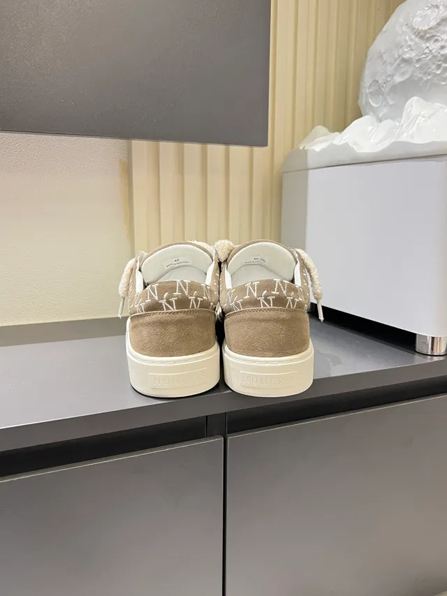 Beige White Suede Upper Plush Knotted Strap Closure Lifestyle Sneakers 2