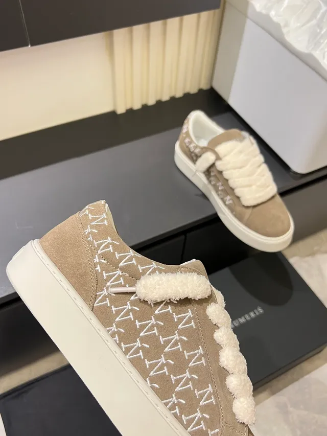Beige White Suede Upper Plush Knotted Strap Closure Lifestyle Sneakers 3