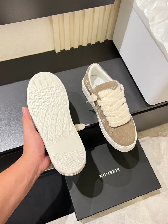Beige White Suede Upper Plush Knotted Strap Closure Lifestyle Sneakers 4