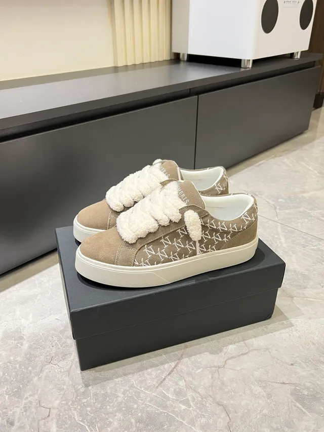 Beige White Suede Upper Plush Knotted Strap Closure Lifestyle Sneakers 5