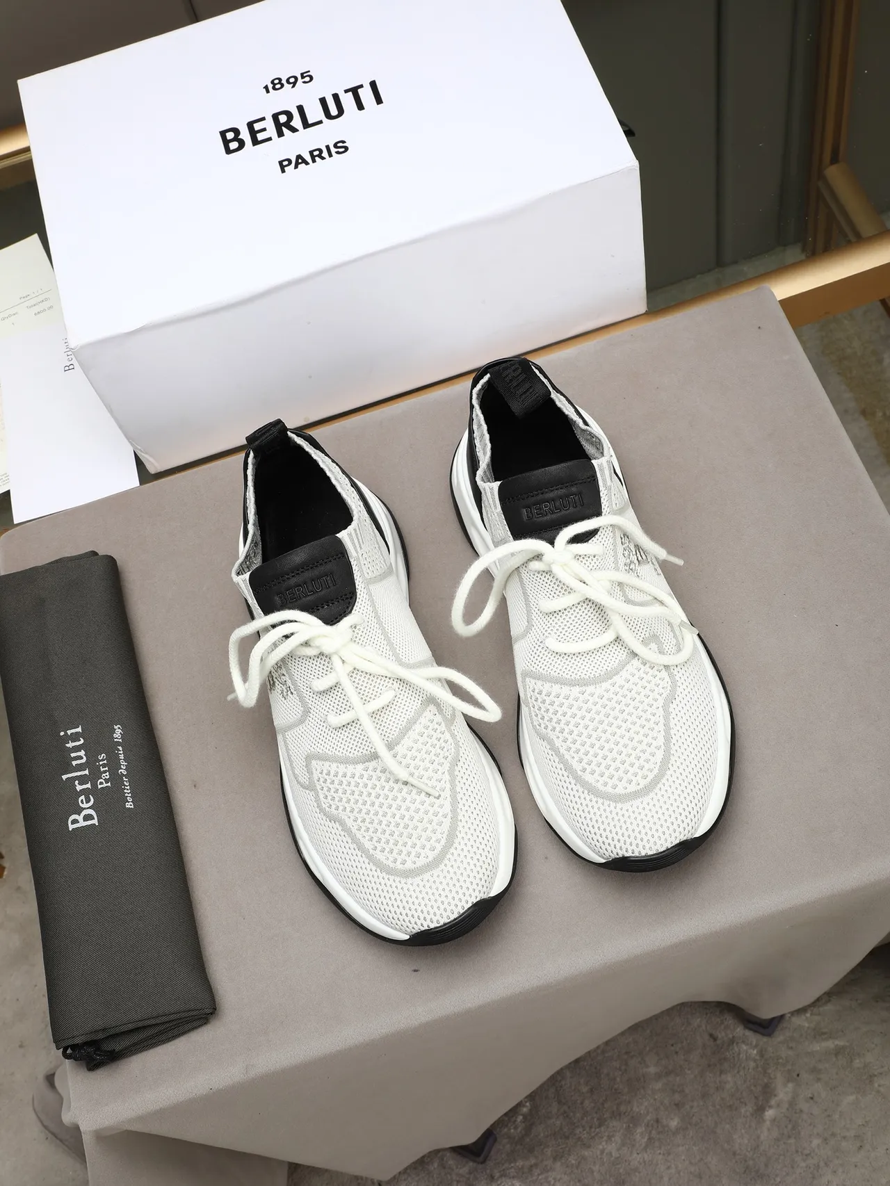 Berluti Beige Black Knit Mesh Upper Leather Heel Counter Chunky Sneakers 2