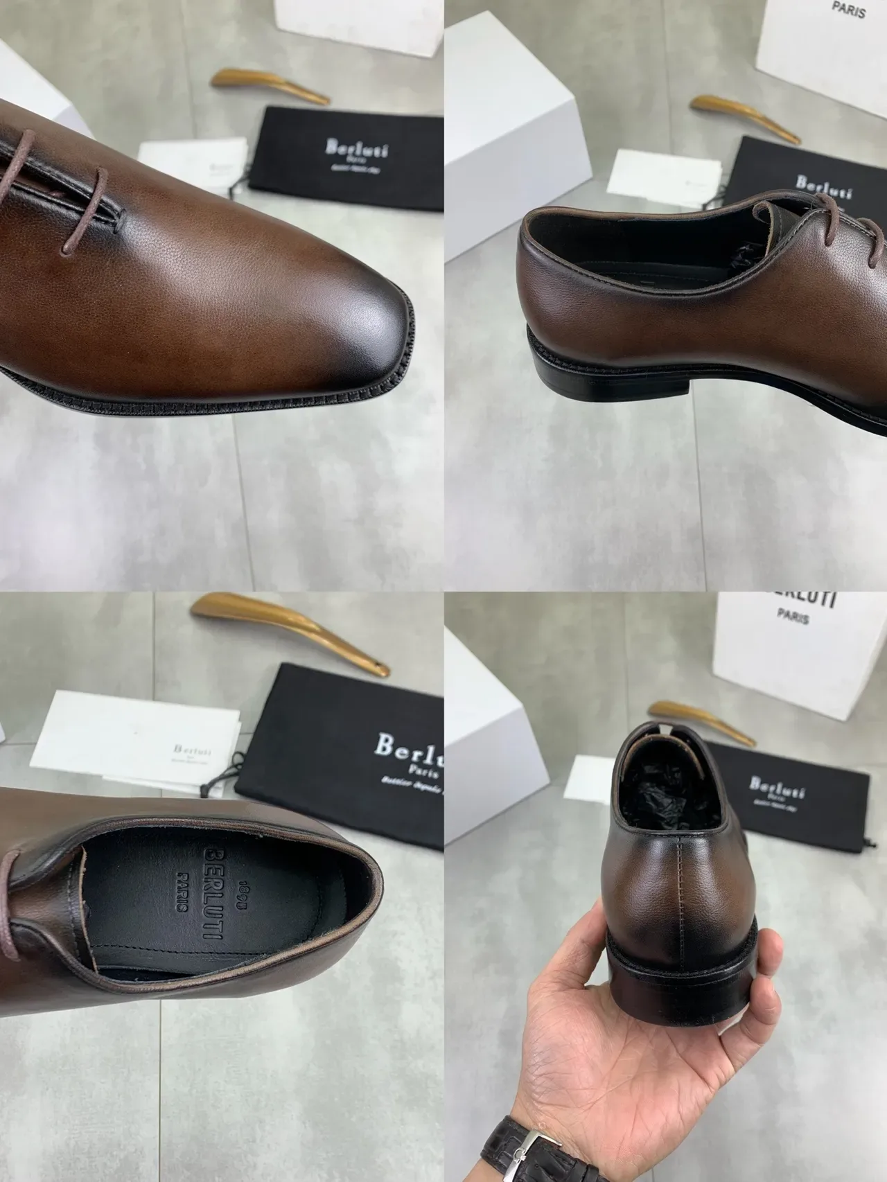Berluti Brown Black Square-Toe Welted Construction Oxford Shoes 2