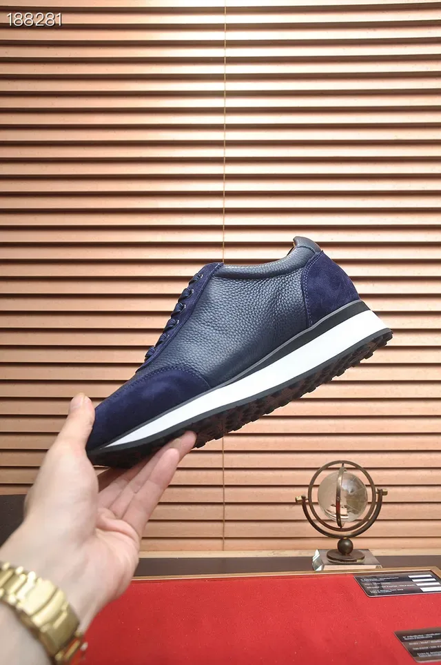 Billionaire Navy White Mixed Leather And Suede Upper Metal Shield Emblem Lifestyle Sneakers 5