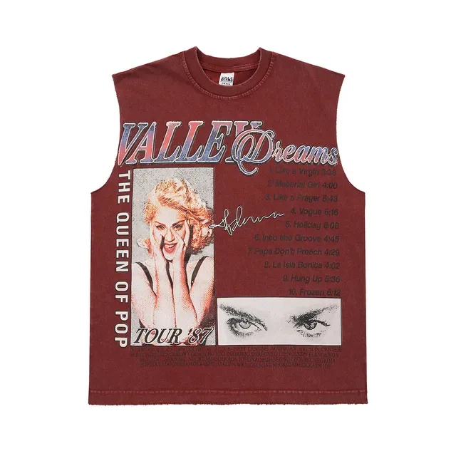 Black and Maroon Graphic-Print Distressed Sleeveless Vest Top 4