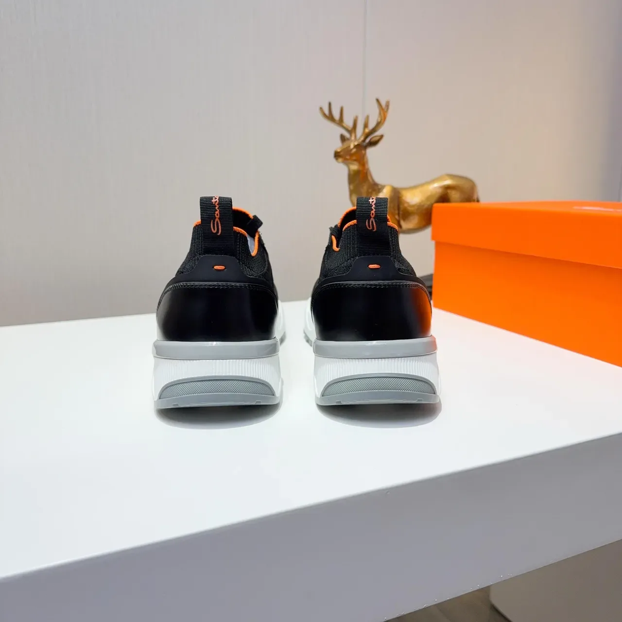 Black and Orange Knit Laceless Slip-On Sneakers 2