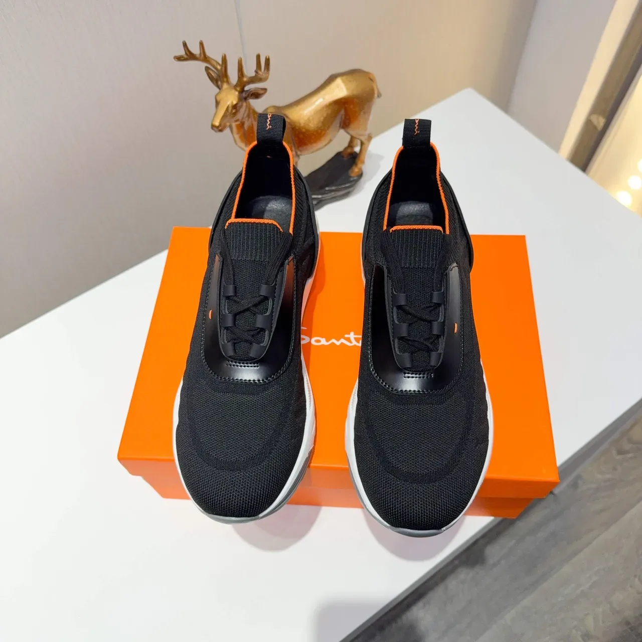 Black and Orange Knit Laceless Slip-On Sneakers 3