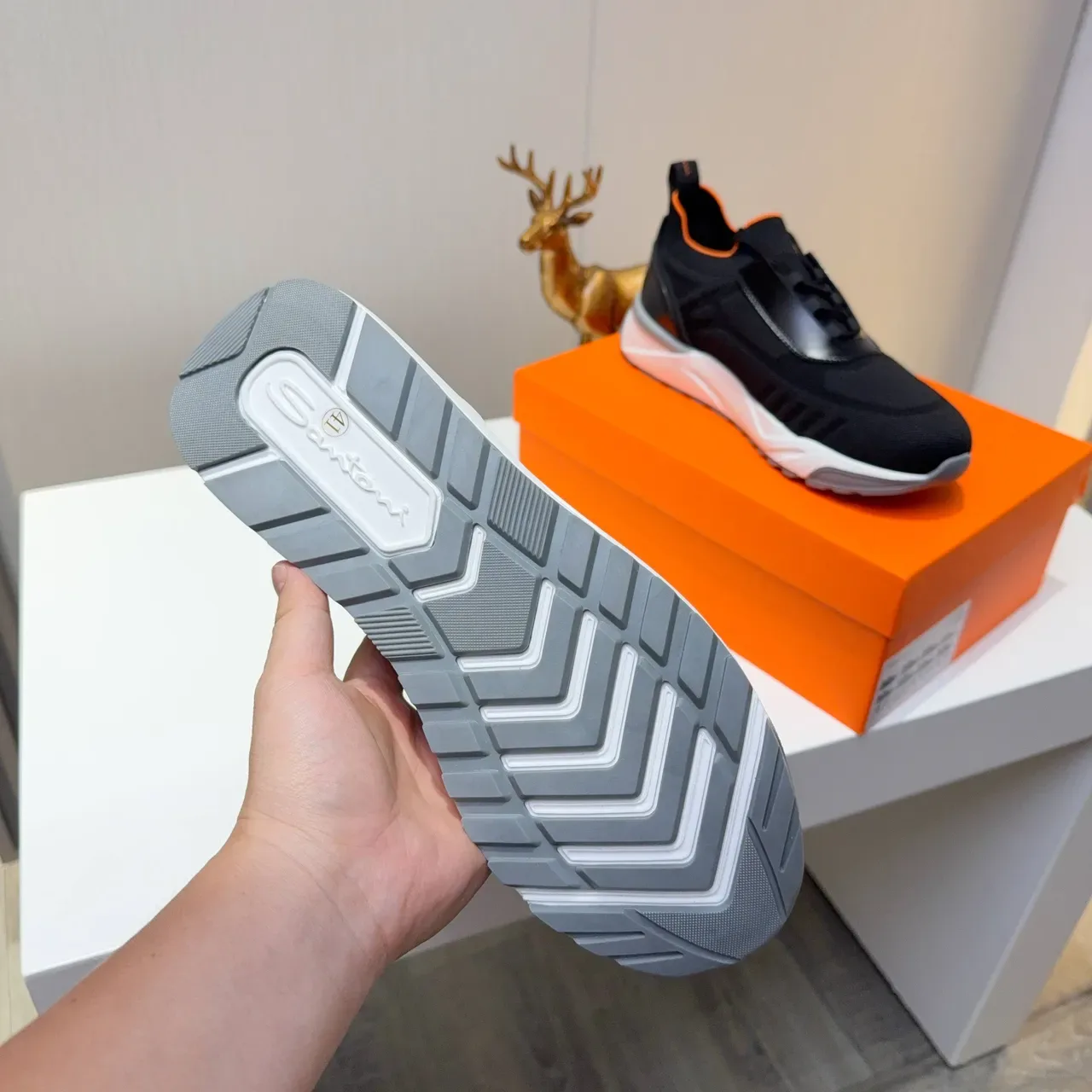 Black and Orange Knit Laceless Slip-On Sneakers 4