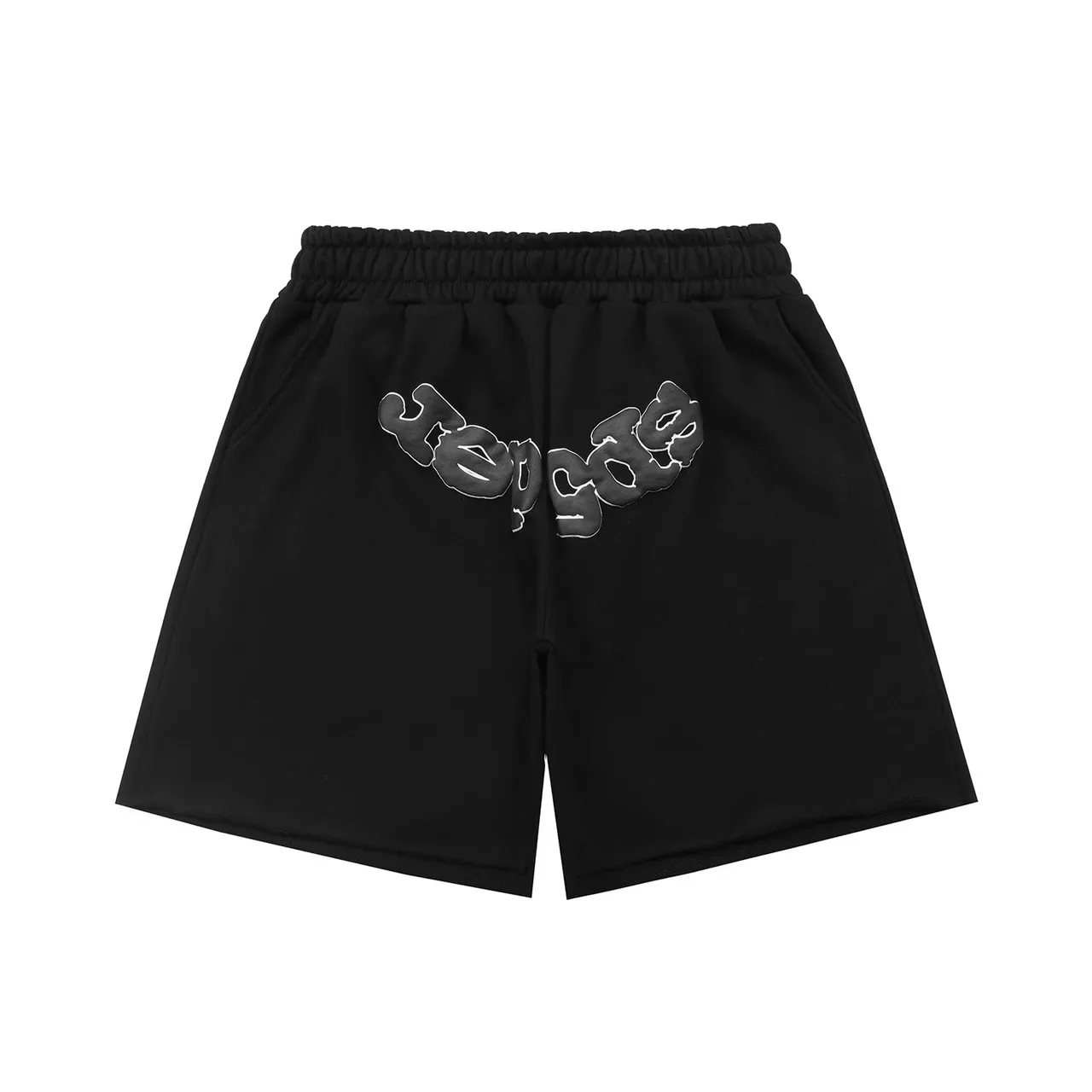 Black and Red Graphic Appliqué Elastic Waist Shorts 2