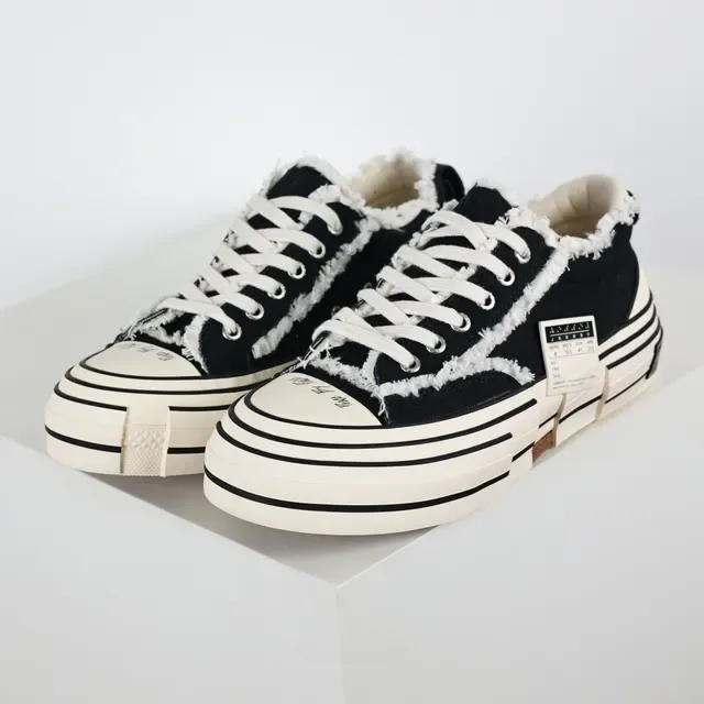 Black Beige Frayed Raw-Edge Trim Layered Segmented Sole Sneakers 2
