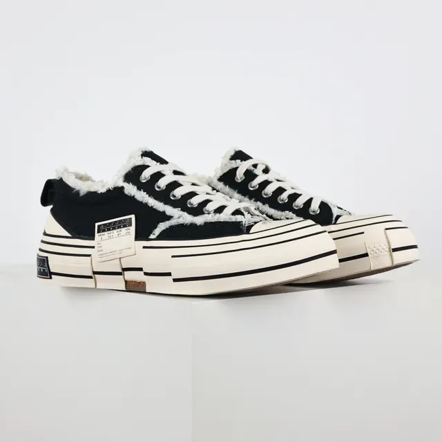 Black Beige Frayed Raw-Edge Trim Layered Segmented Sole Sneakers 3