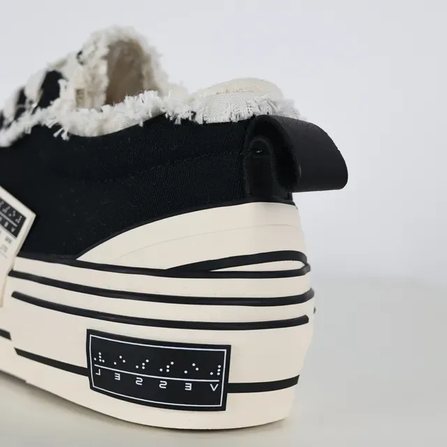 Black Beige Frayed Raw-Edge Trim Layered Segmented Sole Sneakers 4
