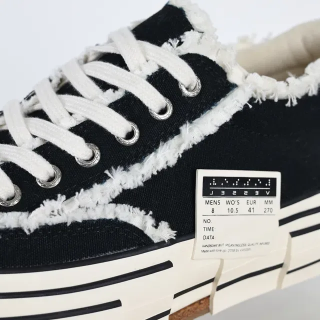 Black Beige Frayed Raw-Edge Trim Layered Segmented Sole Sneakers 6
