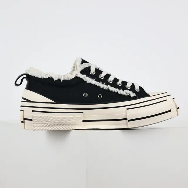 Black Beige Frayed Raw-Edge Trim Layered Segmented Sole Sneakers 7