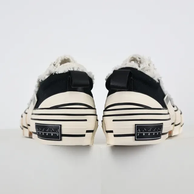 Black Beige Frayed Raw-Edge Trim Layered Segmented Sole Sneakers 8