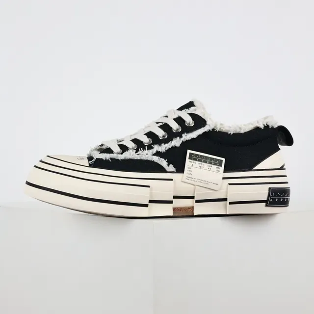 Black Beige Frayed Raw-Edge Trim Layered Segmented Sole Sneakers 9
