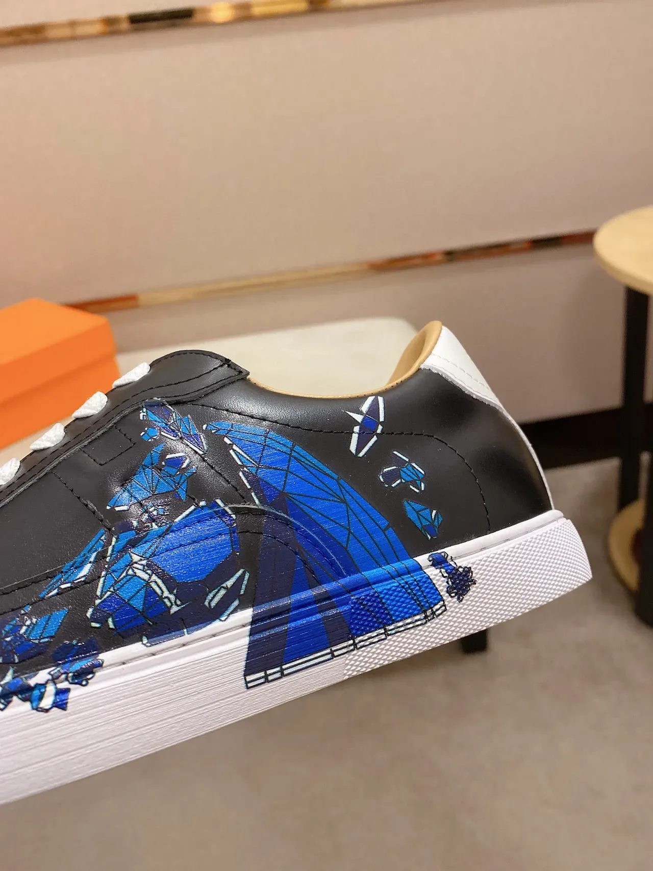 Black Blue Leather Upper Low-Top Sneakers 3
