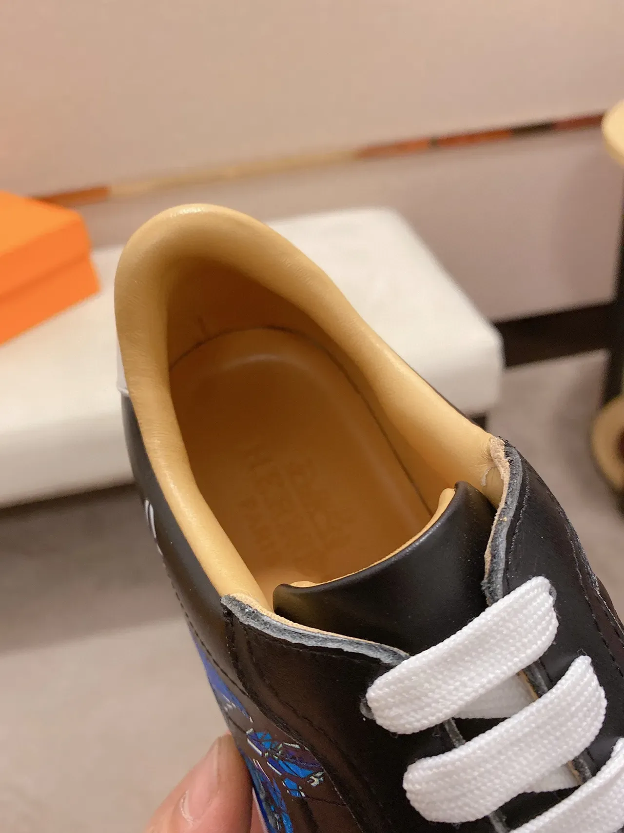 Black Blue Leather Upper Low-Top Sneakers 4