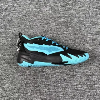Black Blue Sculpted Chunky Midsole Cyan Lightning-Bolt Side Panel Basketball Shoes