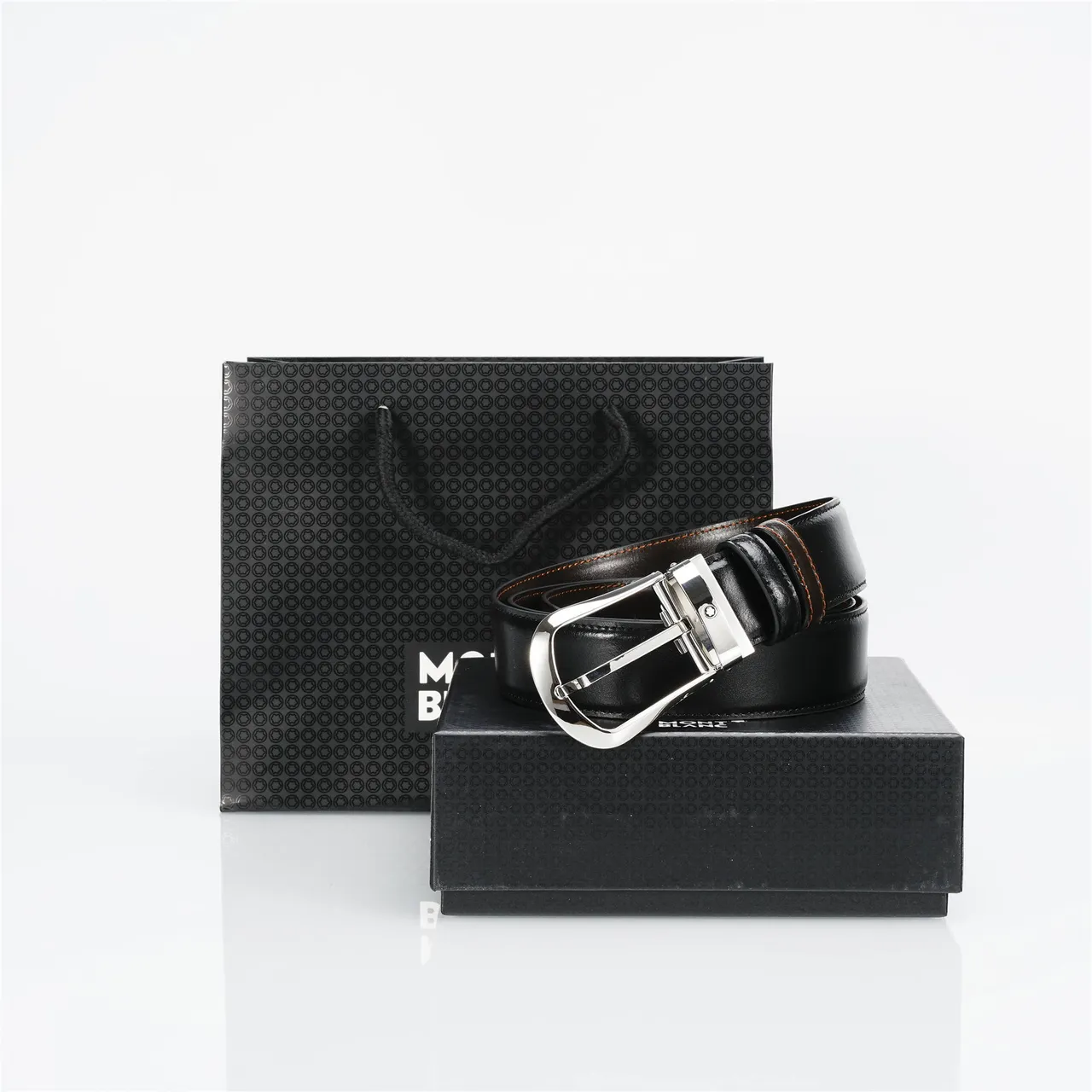 Black Brown Polished Silver-Tone Buckle Smooth Leather Belt 3