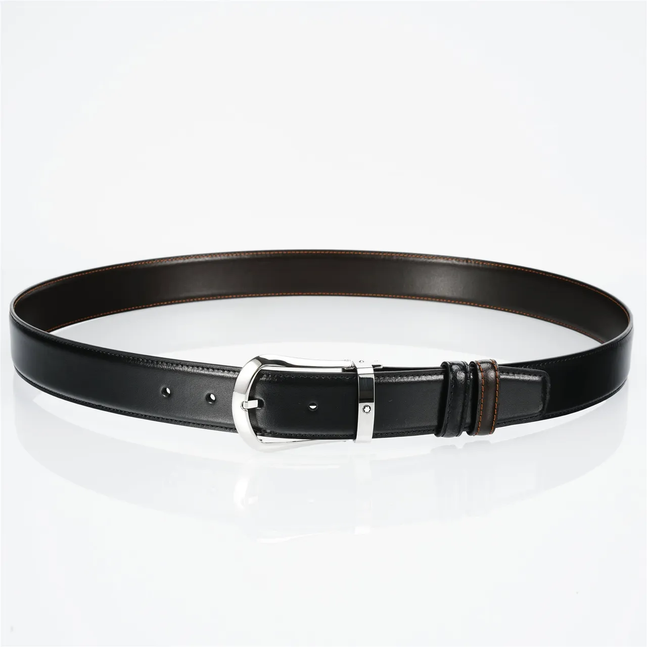 Black Brown Polished Silver-Tone Buckle Smooth Leather Belt 7