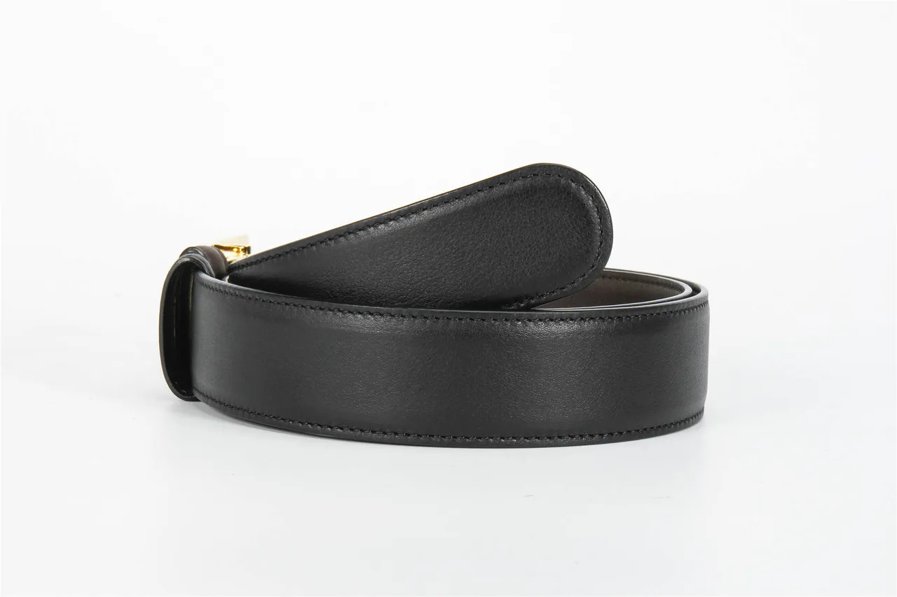 Black Brown Reversible Two-Tone Rectangular Buckle Leather Belt 3