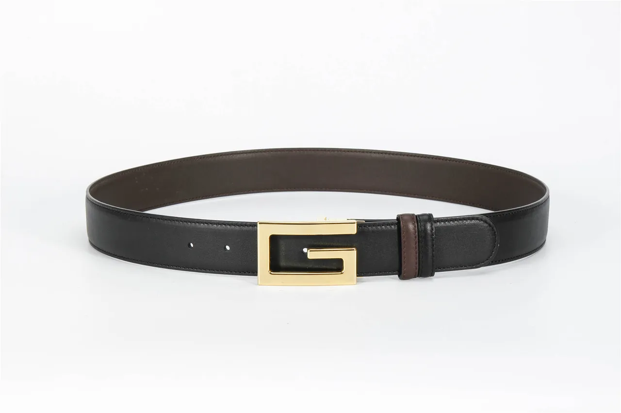 Black Brown Reversible Two-Tone Rectangular Buckle Leather Belt 10
