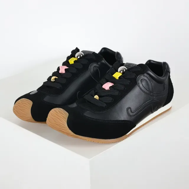Black Brown Suede And Leather Upper Gum Rubber Toe Cap Sneakers 2