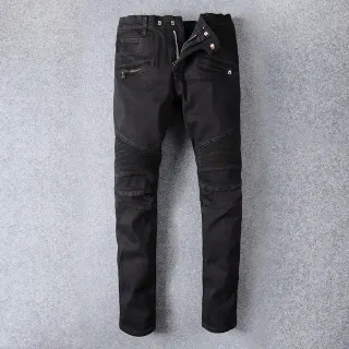 Black Denim Zippered Thigh Pockets Jeans