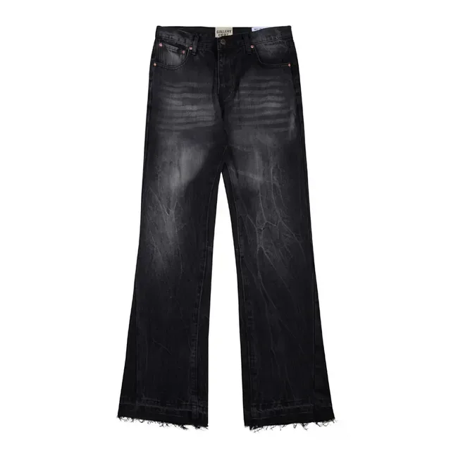 Black Distressed Flared Raw-Hem Jeans 3