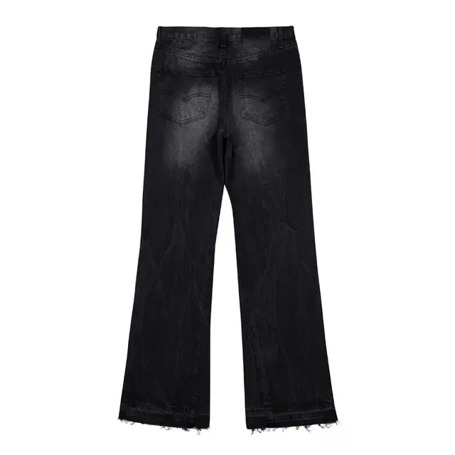 Black Distressed Flared Raw-Hem Jeans 4