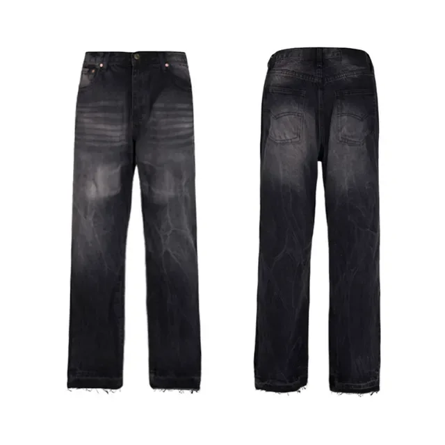 Black Distressed Flared Raw-Hem Jeans 6