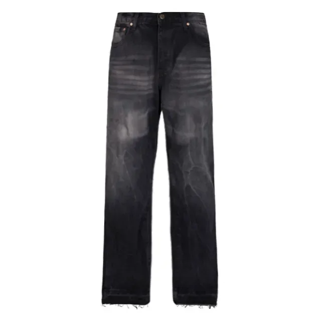 Black Distressed Flared Raw-Hem Jeans 7