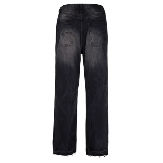 Black Distressed Flared Raw-Hem Jeans 8